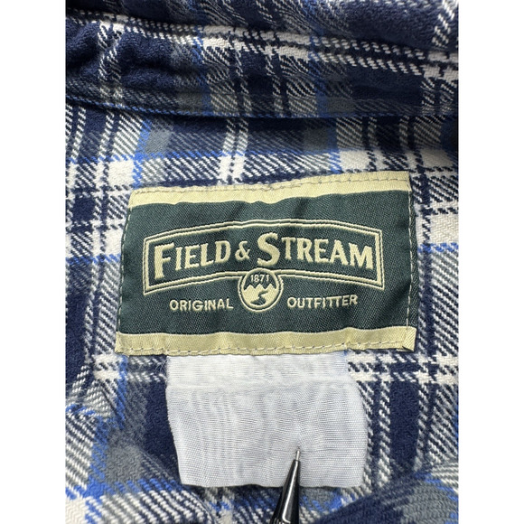 Field & Stream Heavy Cotton Flannel XL Blue Plaid Men's Shirt L/S Vintage‎ - Picture 3 of 5